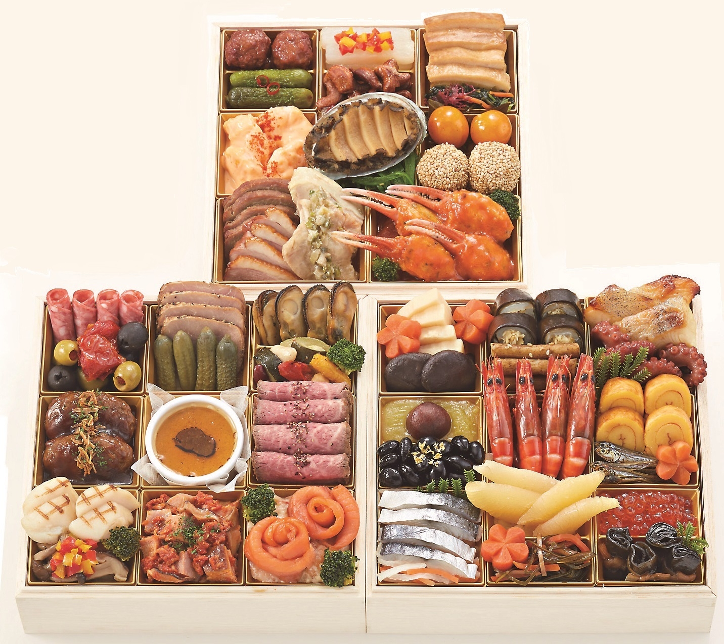 <三千院の里><マノワール><京彩宴>東急百貨店オリジナル 和洋中三段重