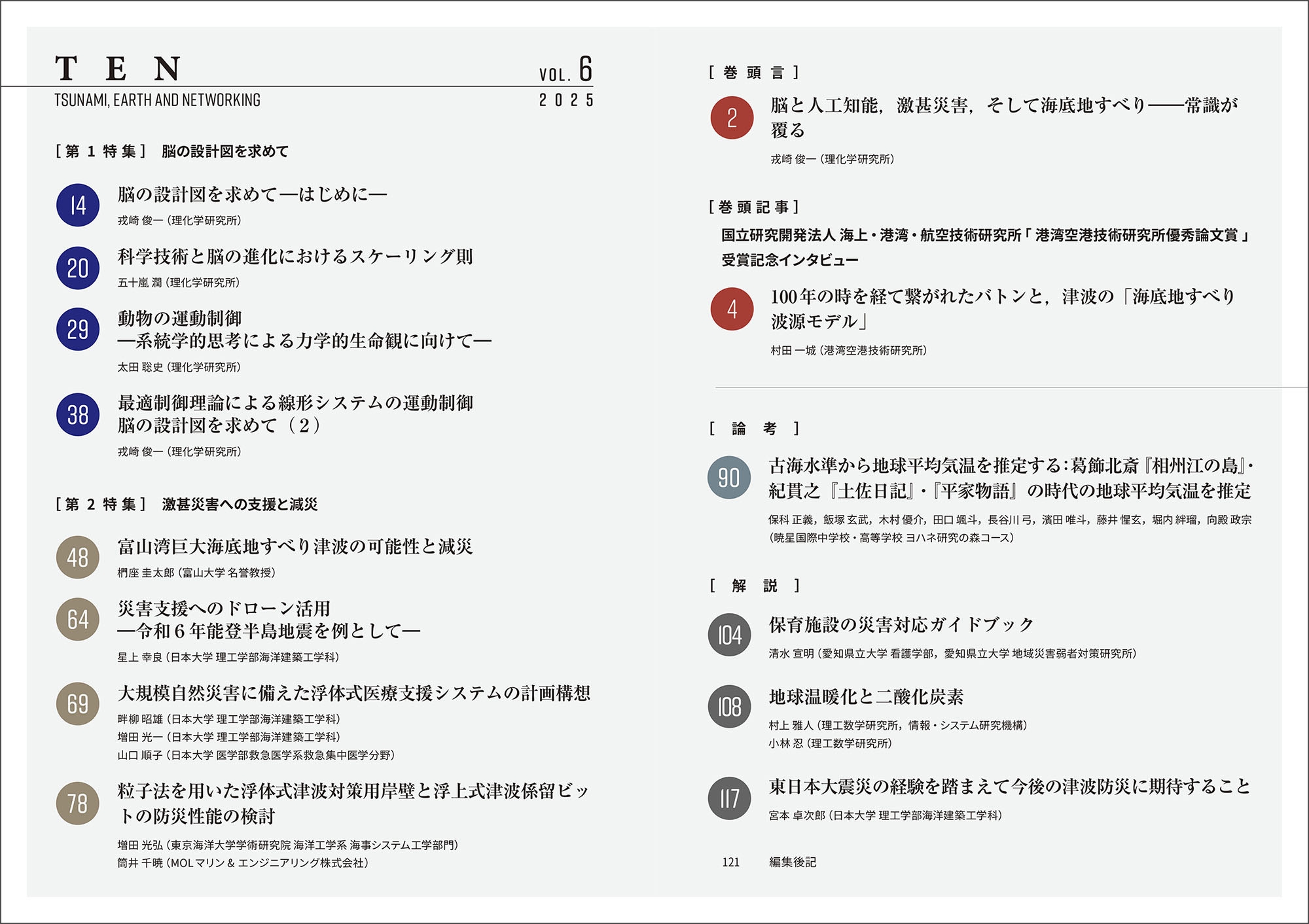 『TEN vol.6 脳の設計図を求めて』目次