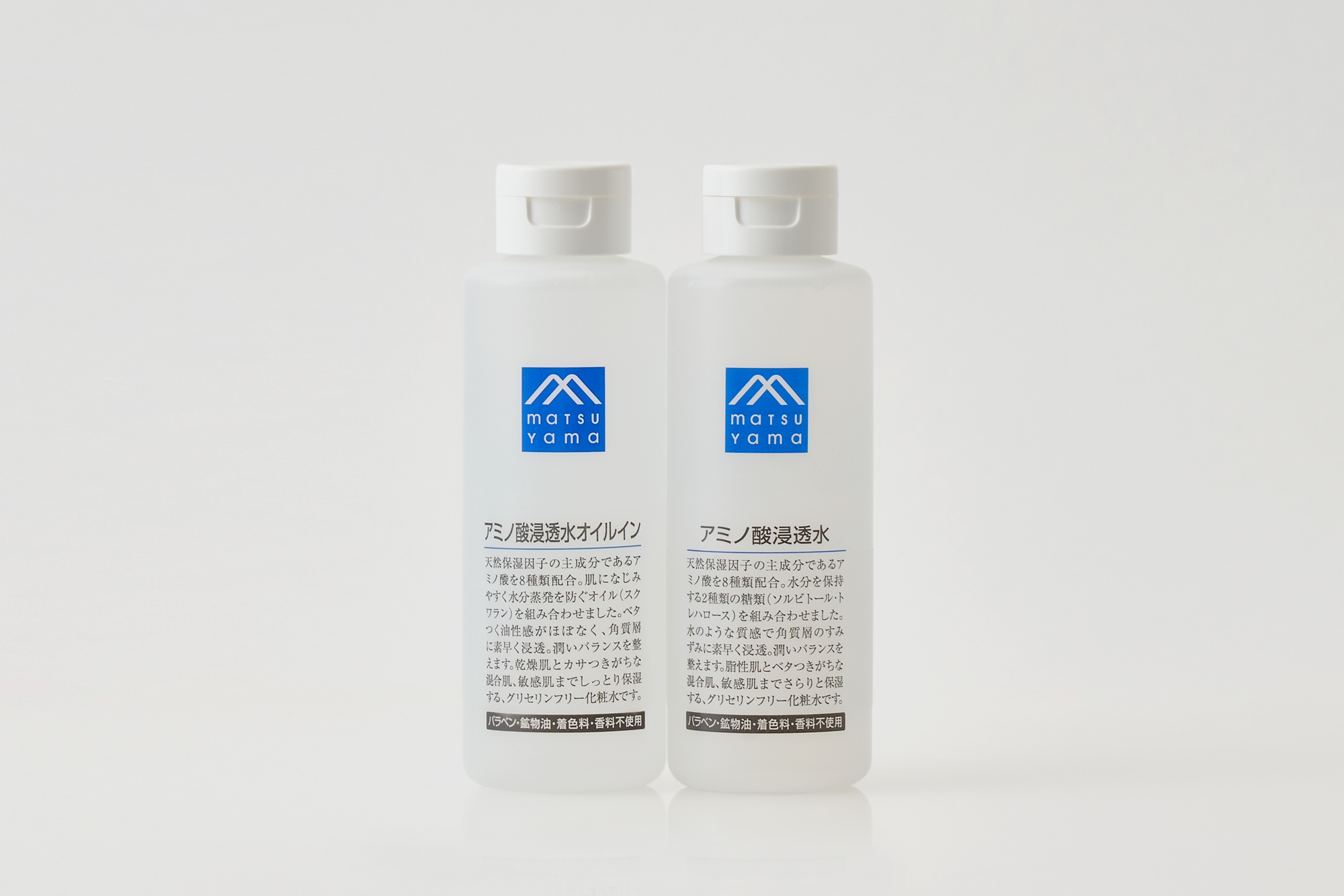 化粧水は「アミノ酸浸透水オイルイン」「アミノ酸浸透水」の2種類に