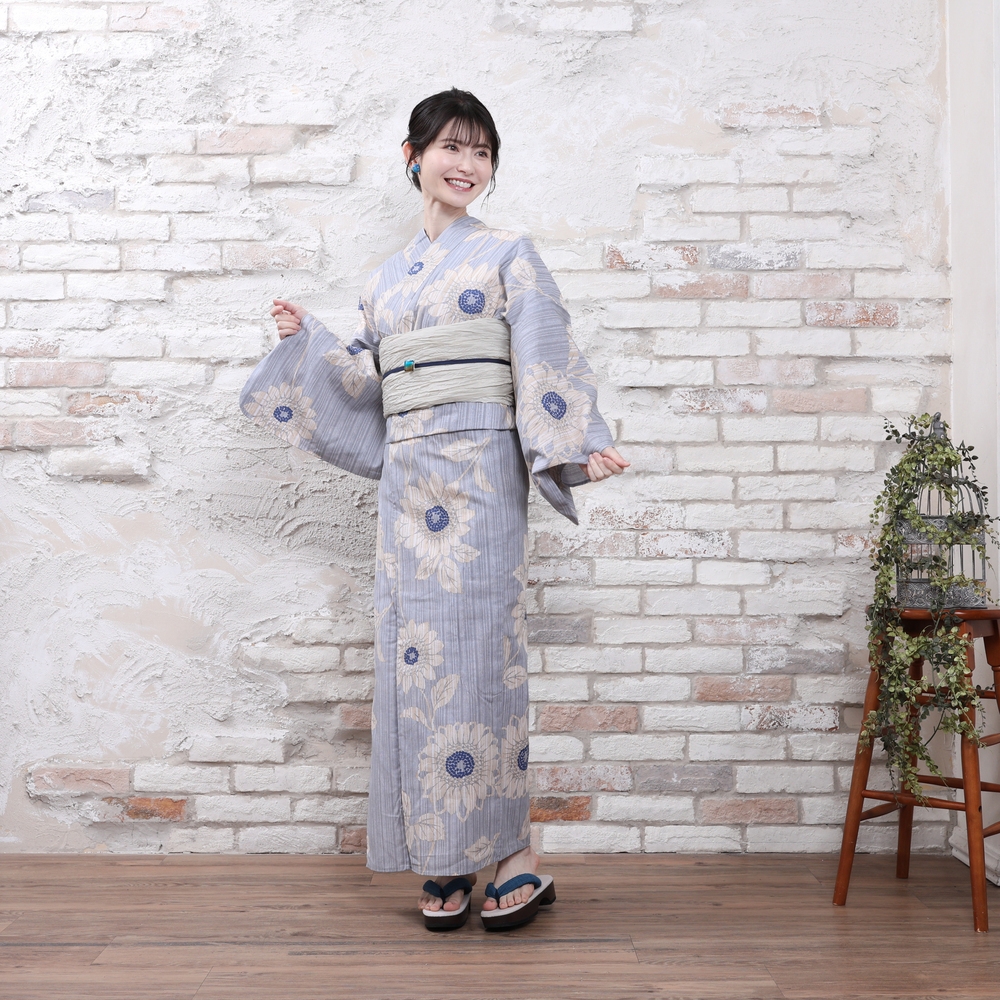 浴衣・兵児帯2点セット(向日葵/水色)