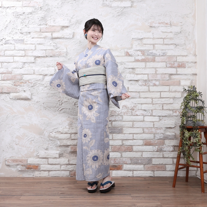 浴衣・兵児帯2点セット(向日葵/水色)