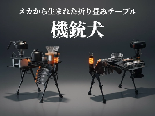 待望のメカ系ギア登場—折り畳み式ミニテーブル「機銃犬」がMakuakeにて公開中 3日で100名の応援者を獲得！