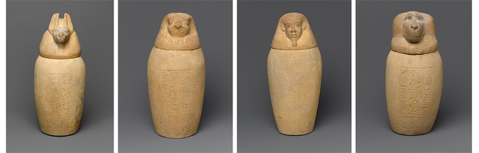 《カノプス壺と蓋》(4体) 前664～前525年またはそれ以降　ブルックリン博物館蔵　Photo：Brooklyn Museum