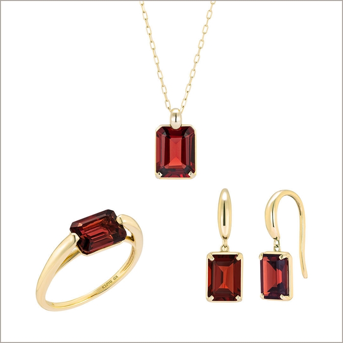 K10YG ガーネット ネックレス、ピアス、リング