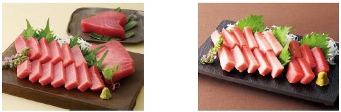 〈黒門市場 新魚栄〉 近大マグロセット(左)、近大マグロセット(右)