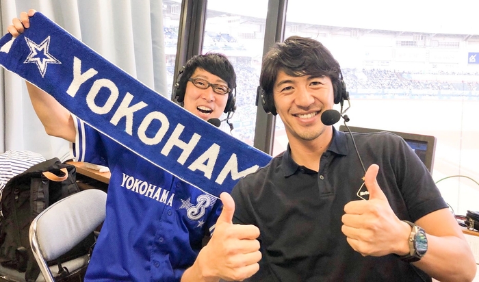 （左から）ダーリンハニー 吉川正洋さん、田中大貴アナ ※2019年6月12日出演時撮影