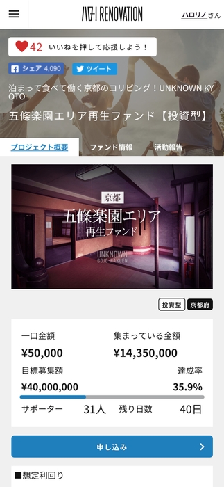 ハロー!RENOVATIONクラウドファンディングページ