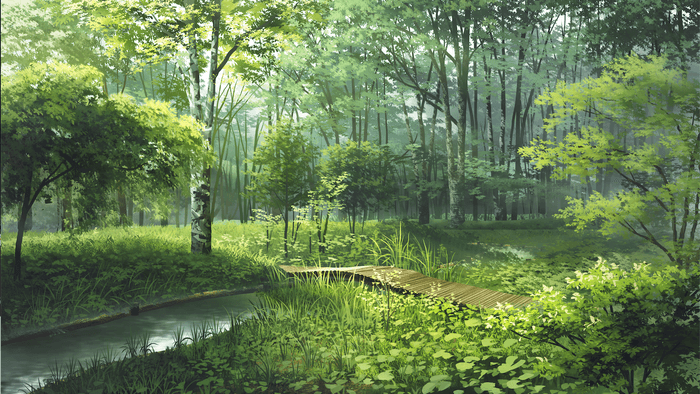 アニメ画:水辺も創出した森