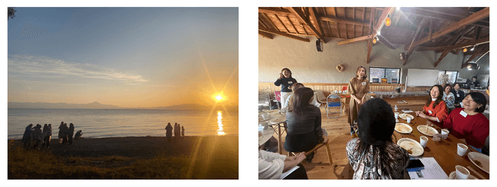 (左)琵琶湖越しの日の出 (右)「とても刺激を受けた」とのご感想が続出