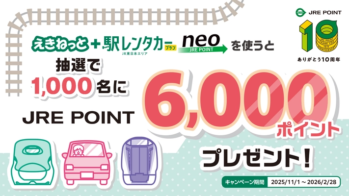 JRE POINT10周年記念「えきねっと＋駅レンタカープラン neo」で 毎月6,000ポイント当たる抽選祭！開催