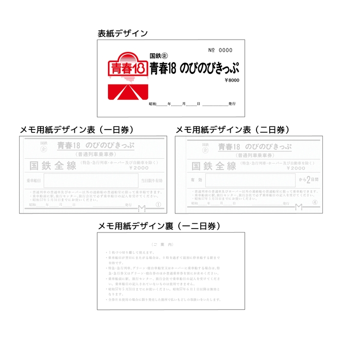 青春18のびのびきっぷ風 メモ帳　ページ画像