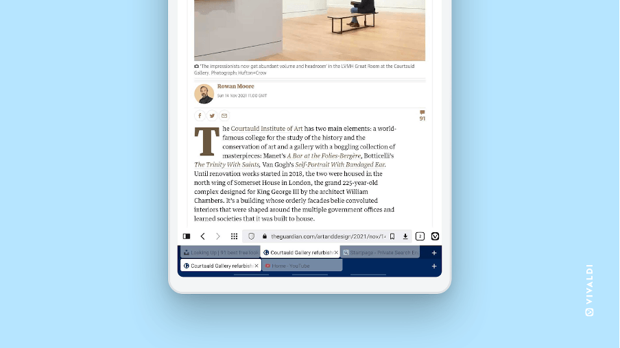 もちろん二段型タブスタックもスクリーン下部に表示可能