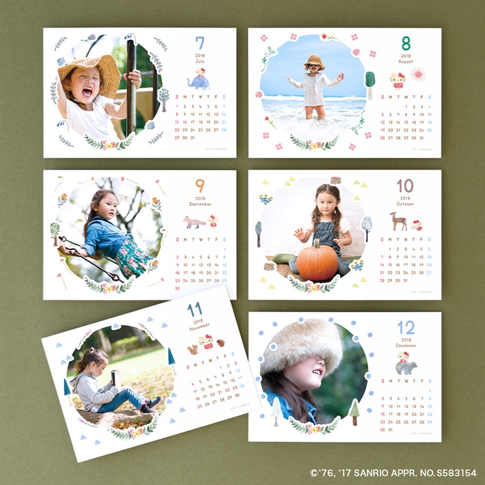 「ハローキティ 2018 フォトカレンダー」写真面デザイン(1月はじまり:7月〜12月)