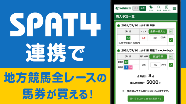 SPAT4連携で地方競馬全レースの馬券が買える!