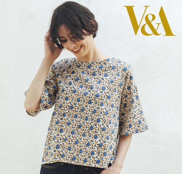 コットンサテンフレアブラウス ペアーズ&チェリーズ柄