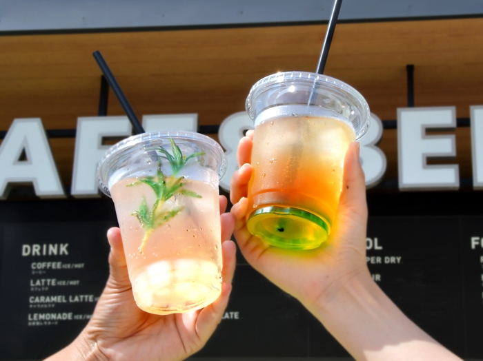 ピーチナタデココソーダ (画像左) 、マスカットティーソーダ (画像右)