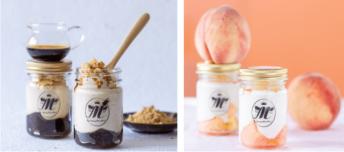 <黒蜜きなこティラミス&ピーチティラミス>