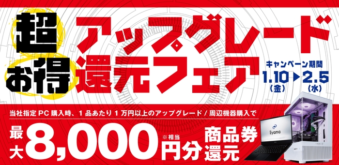 最大8,000円分相当を還元する「超お得アップグレード還元フェア」を期間限定で開催中!