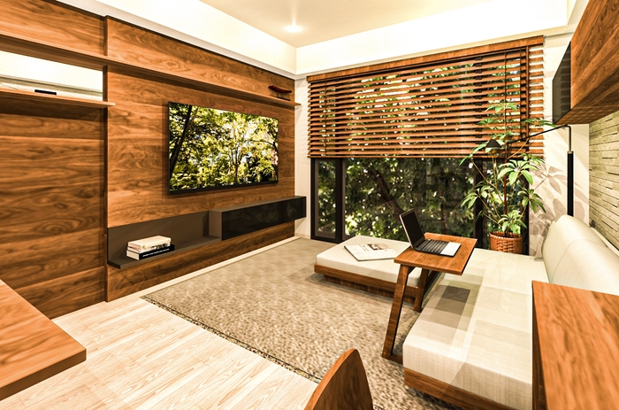 【コーディネート事例】ウォールナットの素材を楽しむテレワークスタイル