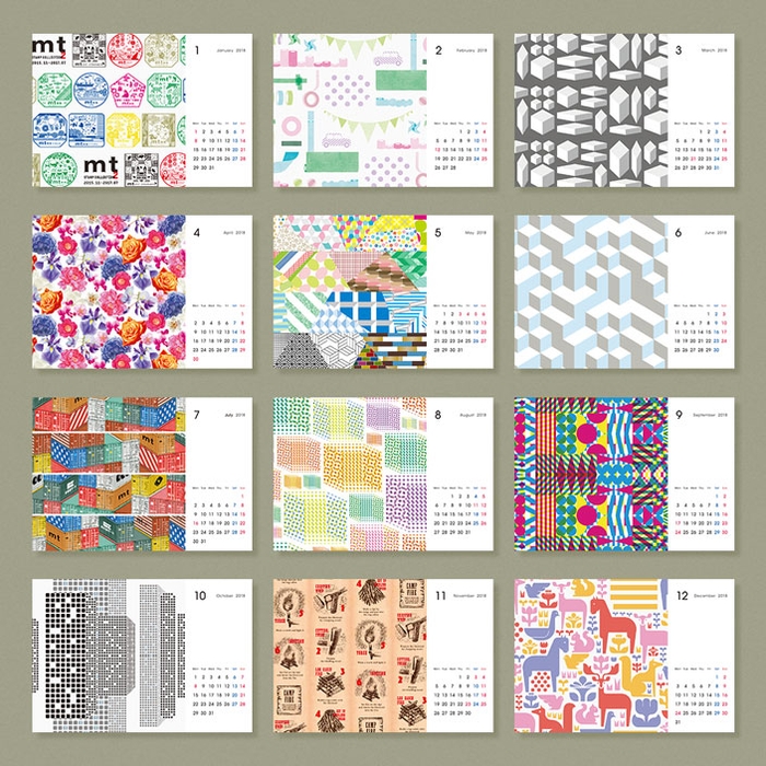 mt博2017限定テープの絵柄12種類(四角いmtを含む)を、ひと月に1種類ずつ使用
