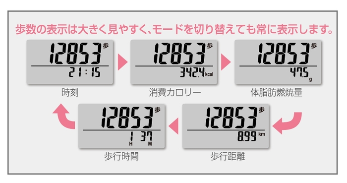 万歩計 ポケット万歩_EX-500 表示内容