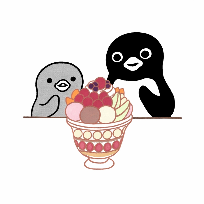 新作版画「ペンギンとビッグパフェ」30×30cm 　44&#44;000円(税込)限定100部