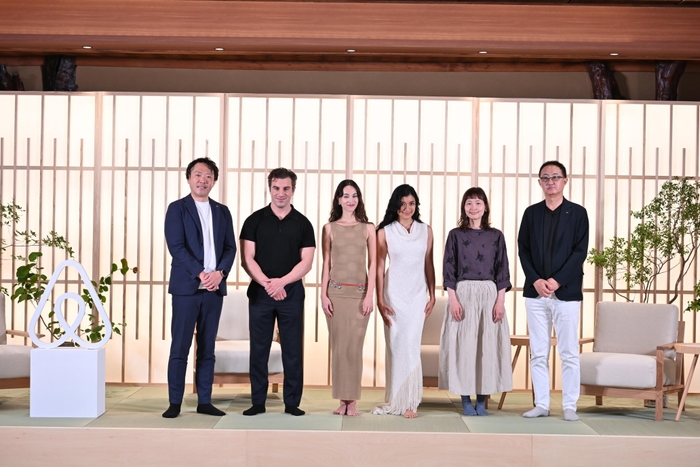 左から:河野公宏氏(全国古民家再生協会 事務局長)、ブライアン・チェスキー、水原希子、ローラ、山中美登樹(ホスト)村田麻実(ホスト)