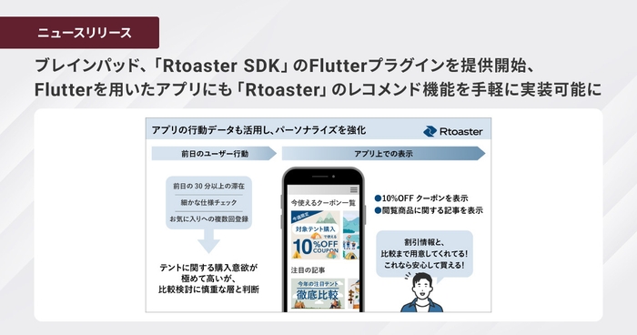 ブレインパッド、「Rtoaster SDK」のFlutterプラグインを提供開始、 Flutterを用いたアプリにも「Rtoaster」のレコメンド機能を 手軽に実装可能に