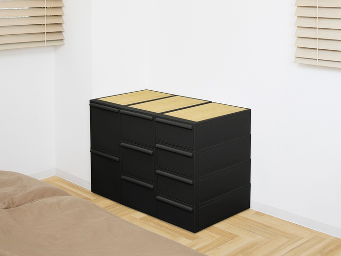 オールブラック×竹製天板