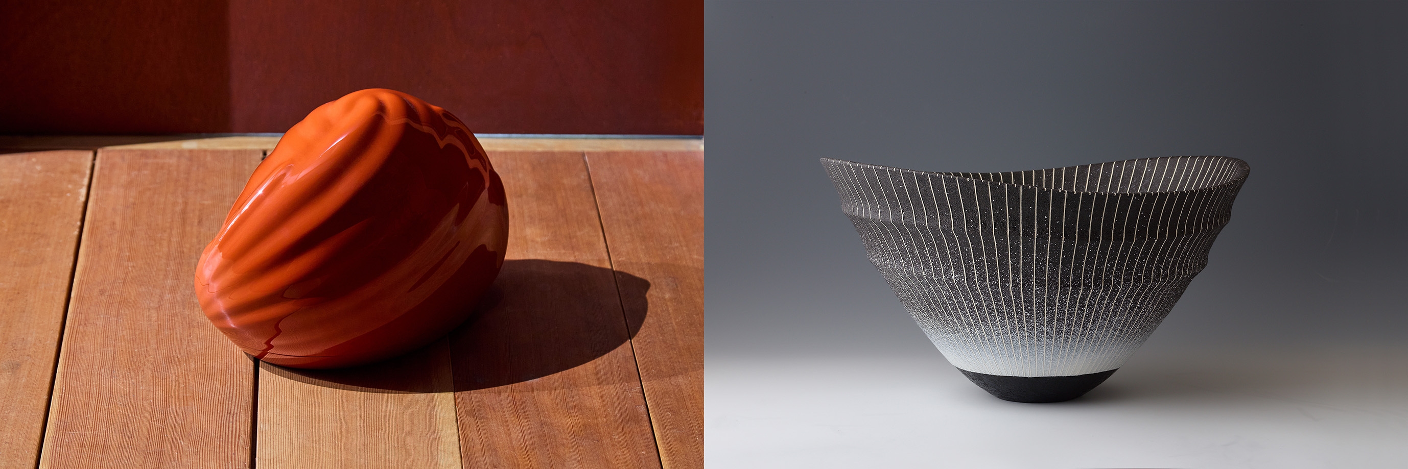 (左)築地久弥 作品/(右)保立剛 作品