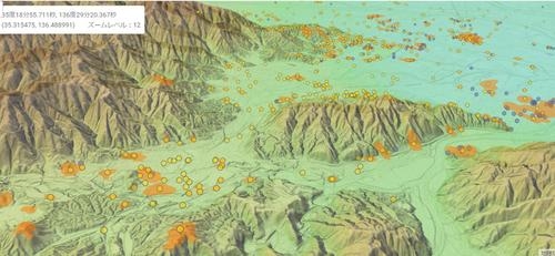 関ケ原周辺の3D地形表示