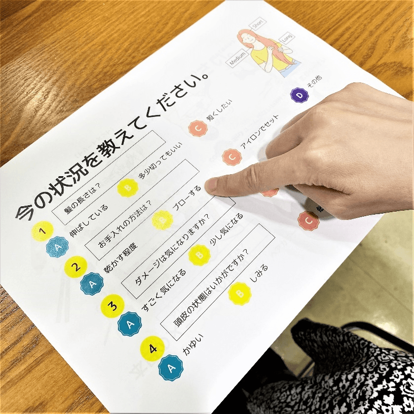 【写真2:お客様が指をさして意思表示する様子】