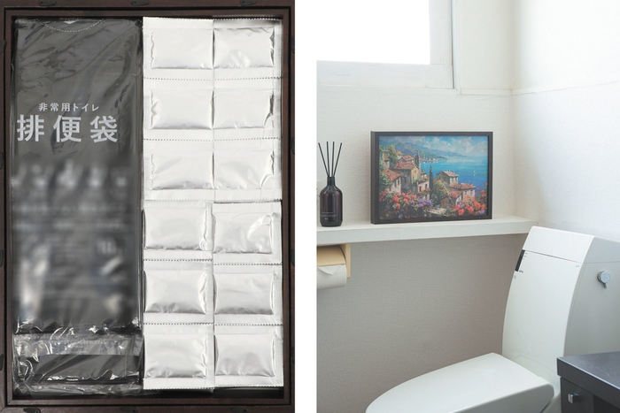 非常用トイレ100回分を収納して飾る