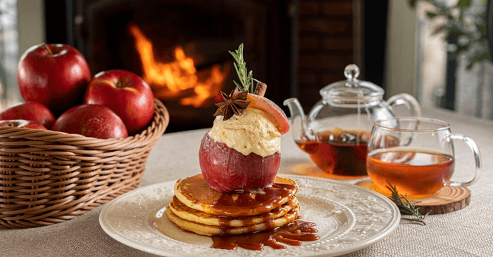 ▲りんご丸ごと使用した「とろ~りとろけるりんごのパンケーキ」