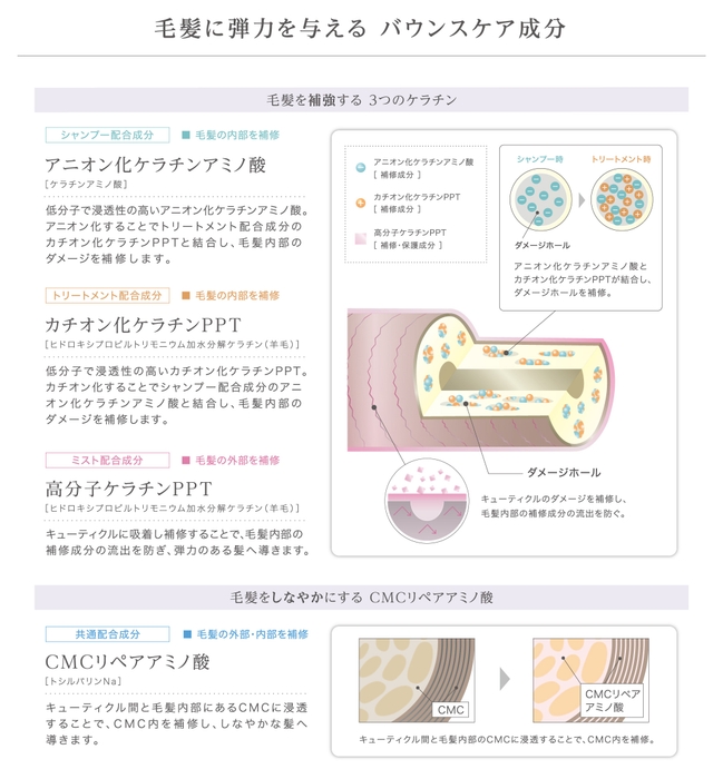 毛髪に弾力を与える バウンスケア成分