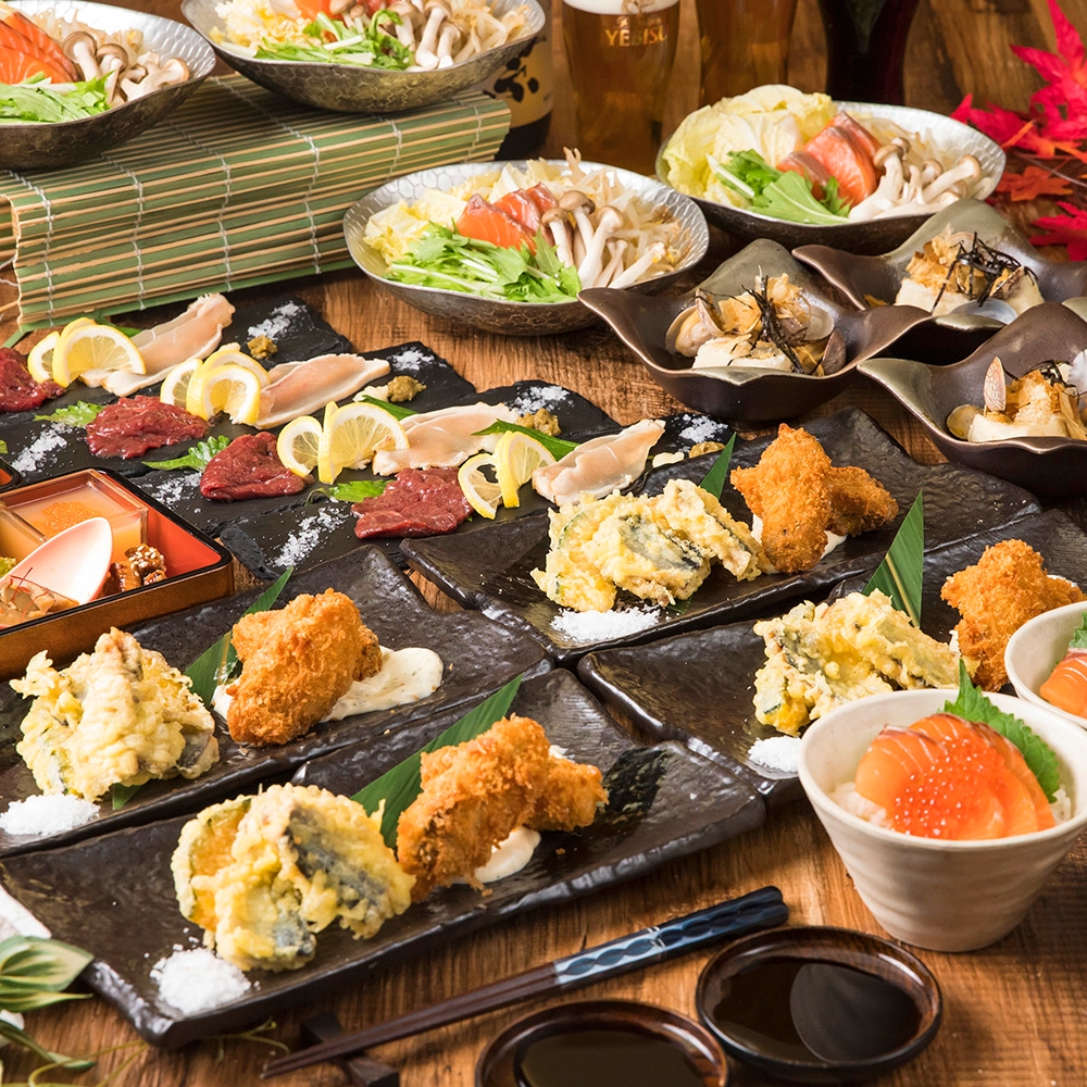 忘年会は華やかに!少人数様も『5,000円プラン』サーモンの柚鍋と大粒カキフライ/飲み放題付
