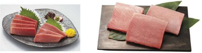 近大生まれ本まぐろ大とろ詰合せ(左)、近大生まれ 本まぐろ中とろ(右)