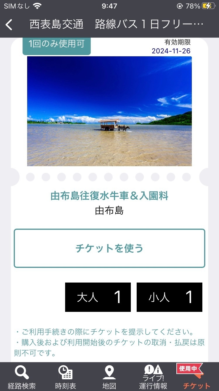 チケット券面(由布島)