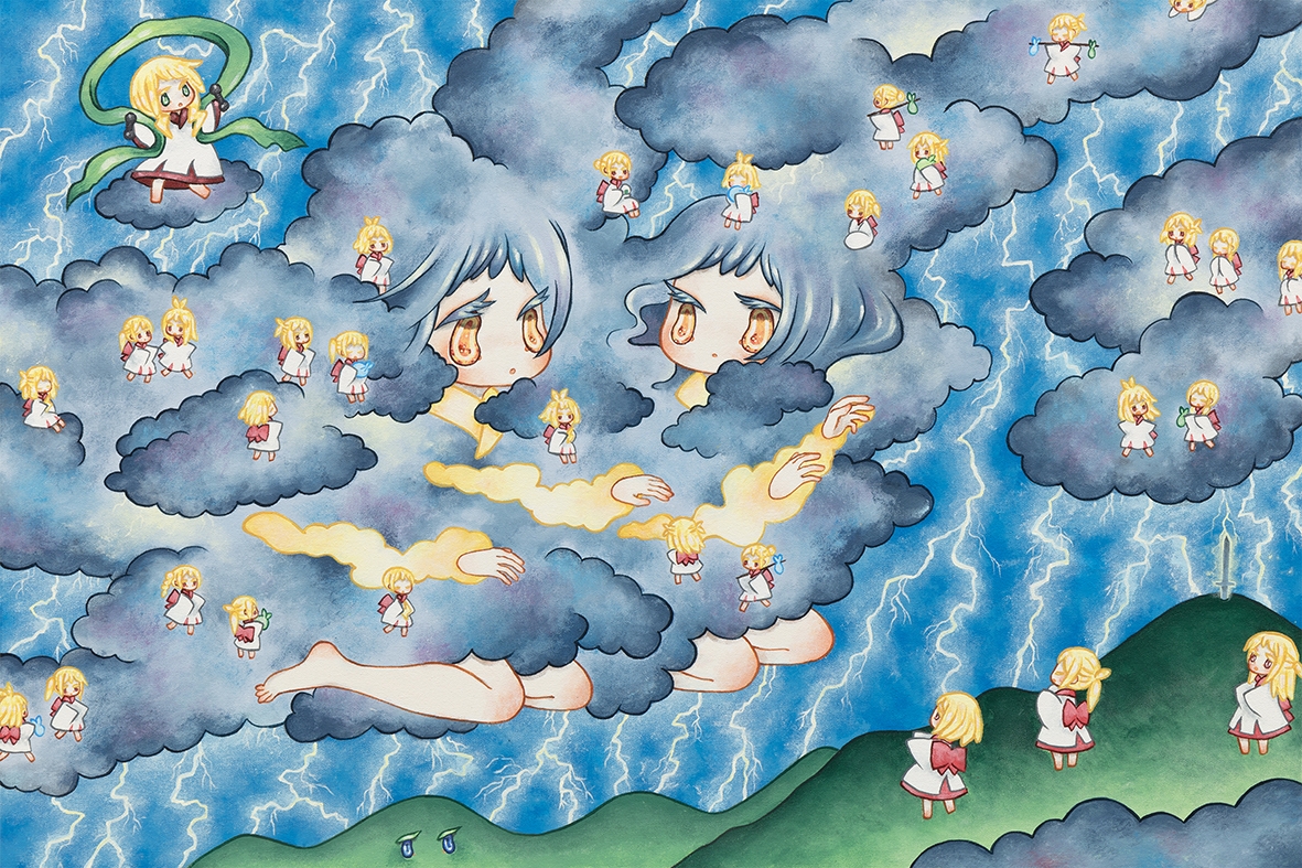 《いかづちの轟き》(英題”Echoes of Lightning”) 2024年 アクリル、キャンバス 60.6×90.1cm