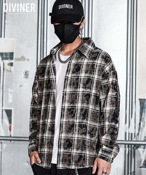 Faint Embroidery Plaid Shirt