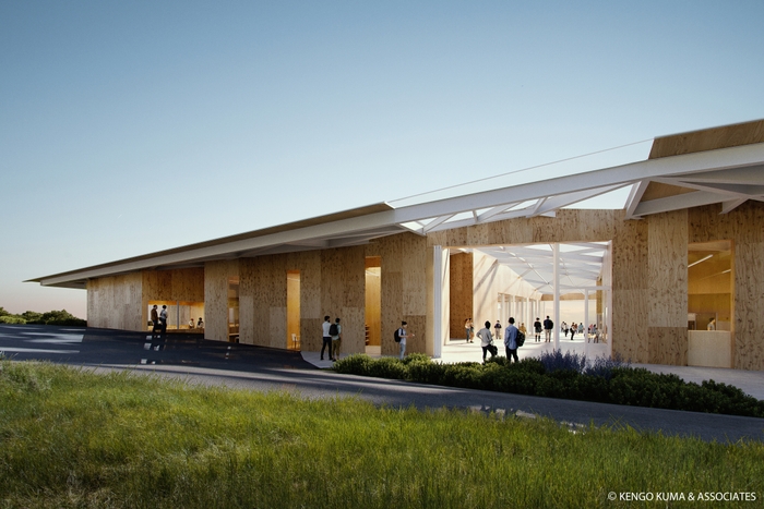 人々を迎え入れる可動スクリーンのエントランス