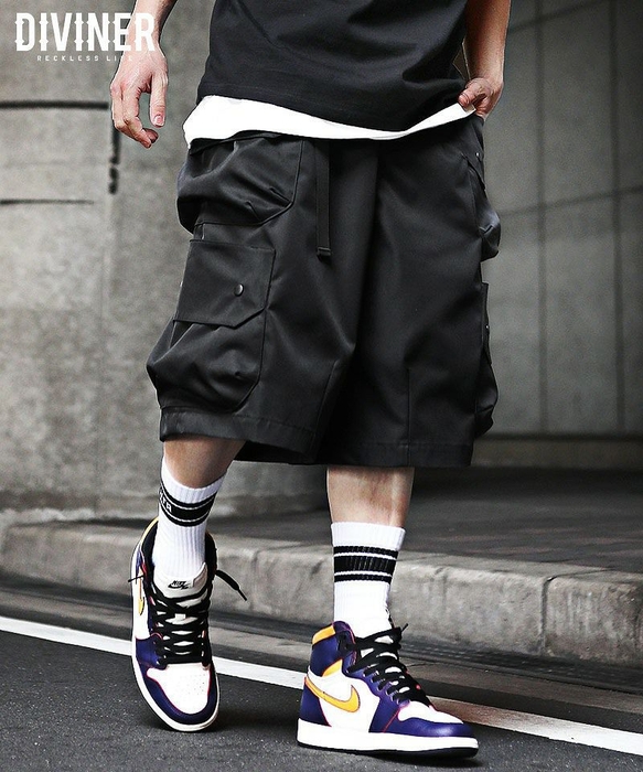 Black Cargo Volume Shorts