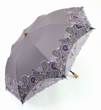 ペイズリー更紗オーガンジーカットワーク刺繍 かわず張り日傘　ショート