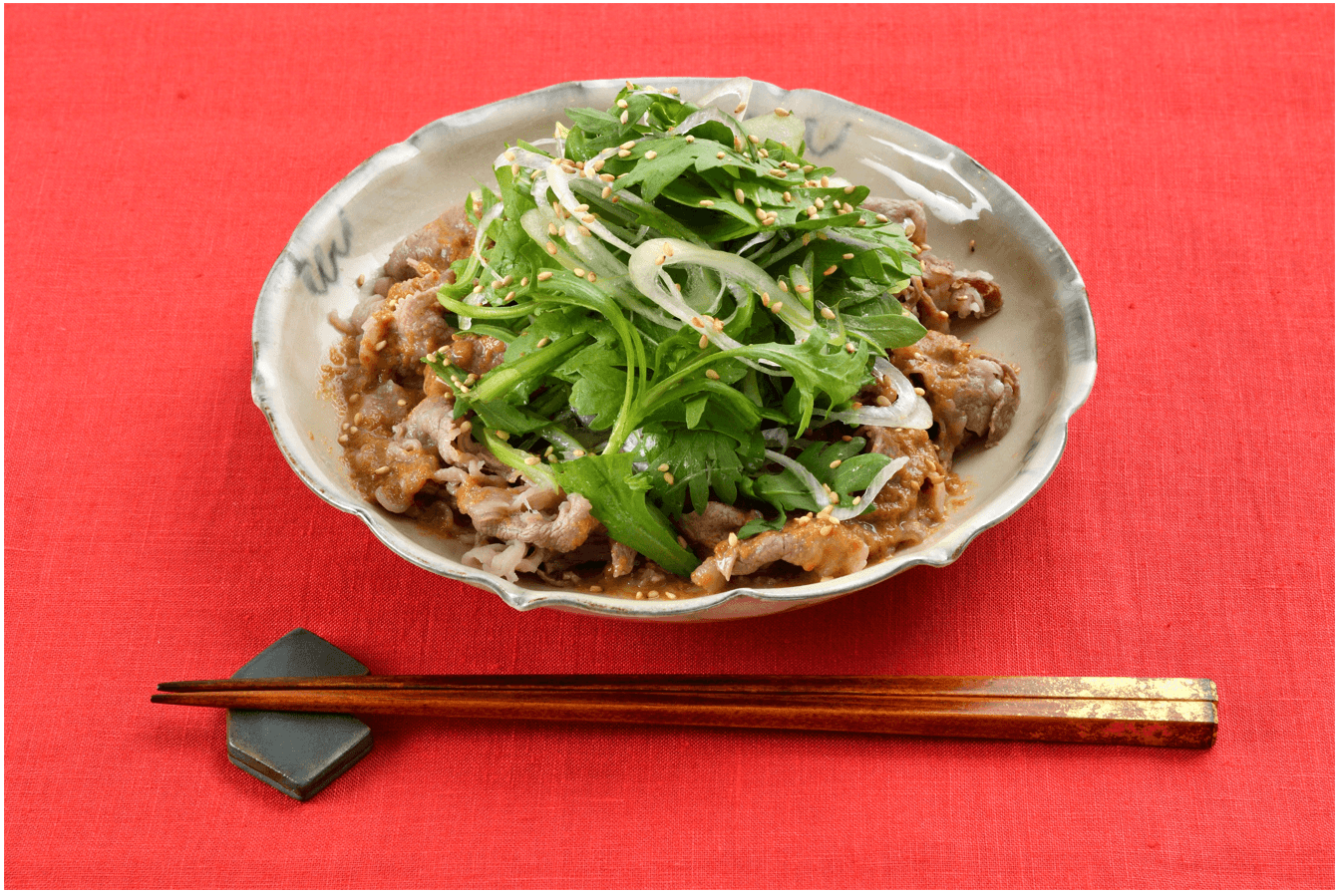 牛しゃぶ、春菊、長ねぎ 胡麻ソース