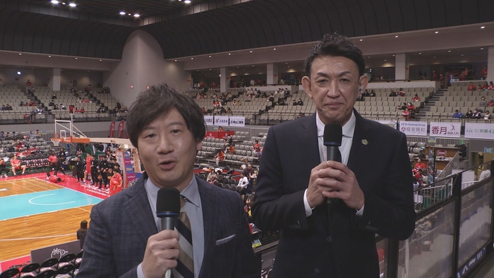 廣瀬隼也アナ・折茂武彦さん(2023年 サンロッカーズ渋谷戦)