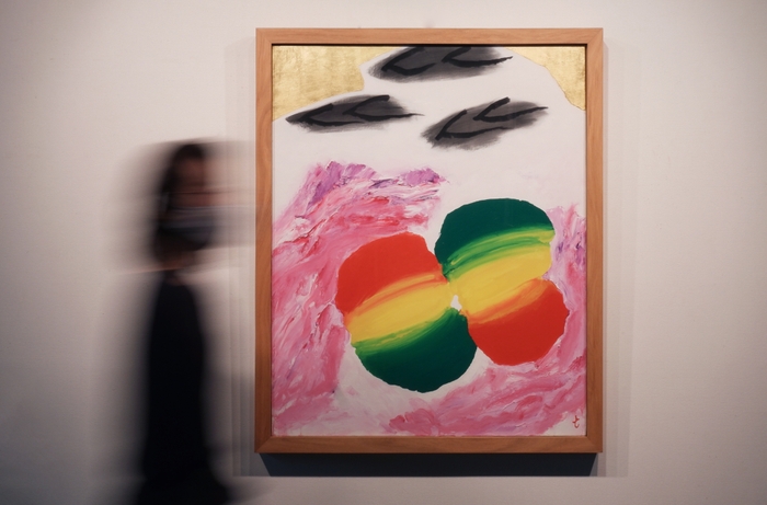 田淵安一 「陽気な伴侶-A」 キャンバス・油彩、金箔