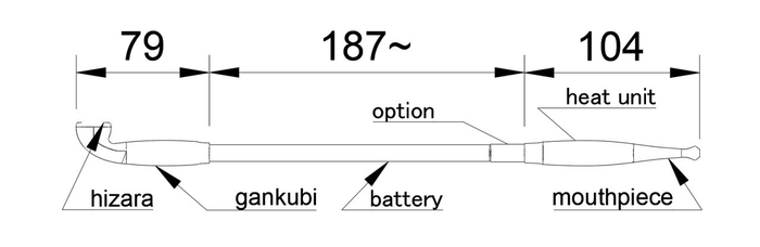 電子煙管 初陣弐式 全長詳細図