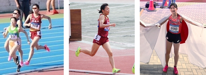 （左）山田未唯選手（人間学部2年）、（中）瀬木彩花選手（法学部2年）、（右）近藤希美選手（法学部1年）