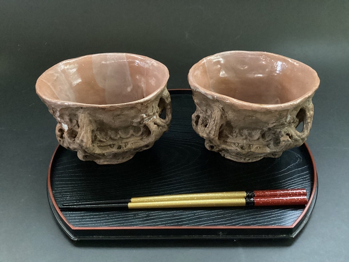 縄文火焔型土器型　夫婦お茶碗