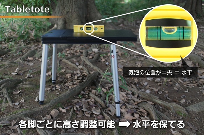 画像4　凹凸の地面でもTabletoteが水平を保っていることを示す比較画像